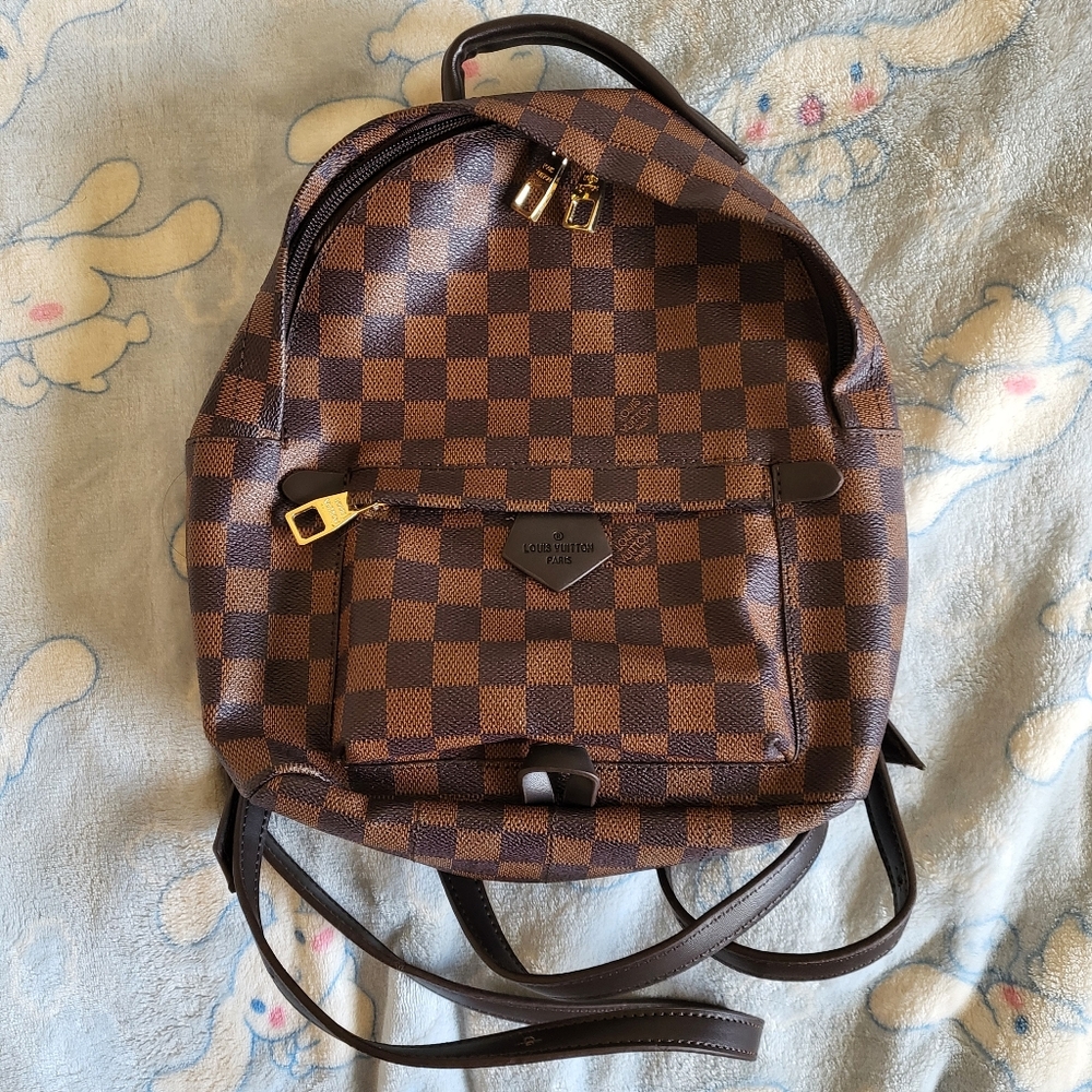 Chocolate Leather Checkered Small Backpack